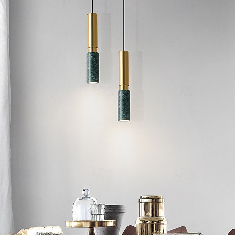 Nordic Modern Pendant Light Fixture Brass Ceiling Hanging Light with Marble lampshade Simple Chandelier Restaurant Pendant Lighting for Kitchen Island Living Room Bedroom