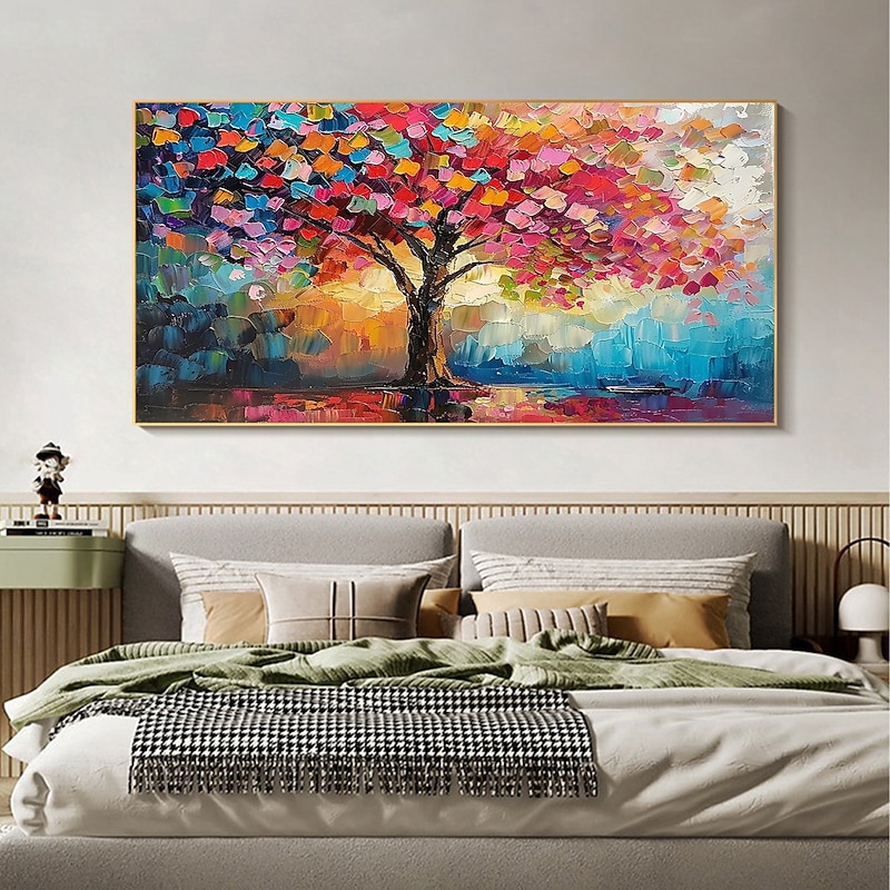 Handmade Original Colorful Tree Oil Painting On Canvas Abstract Tree Scenery Wall Art for Home Decor With Stretched Frame Without Inner Frame Painting2