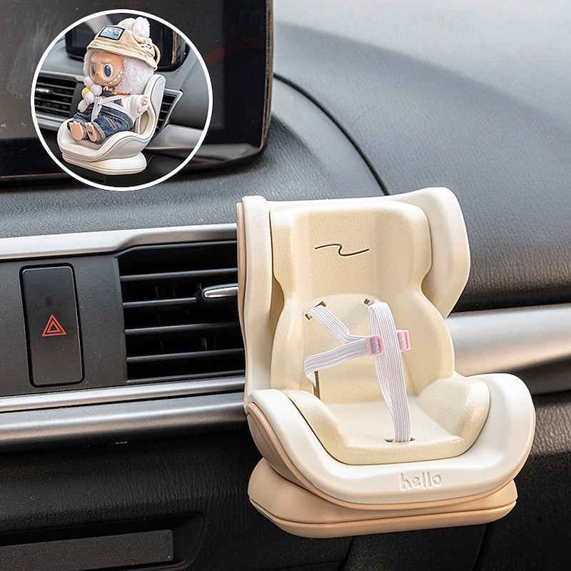 Doll Car Seat for 17cm Dolls with Air Vent Clip and Desktop Stand Cute and Functional Car Ornament for Blind Box Doll Fans4
