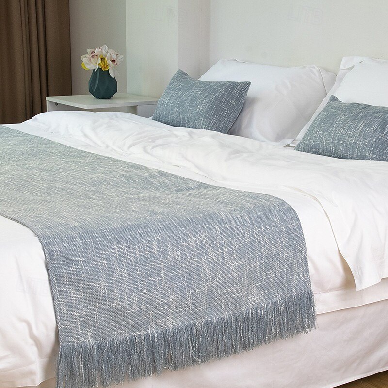 Bed Runner Bed Scarf, Linen Textured Decorative Bed Scarf for Home Hotel Bedspreads Scarves Protection Modern Solid Bed Runner for Foot of Bed Home Bedroom Bedding Decoration2