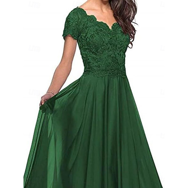 A-Line Mother of the Bride Dress Elegant Sweetheart Floor Length Polyester Short Sleeve with Pleats3