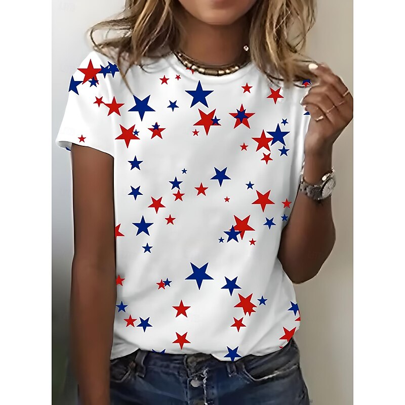 Women's Patriotic  T Shirt Graphic Flag American Flag Vintage Stylish Classic Short Sleeve Crew Neck Regular Tops Daily Weekend Print White Summer Spring3