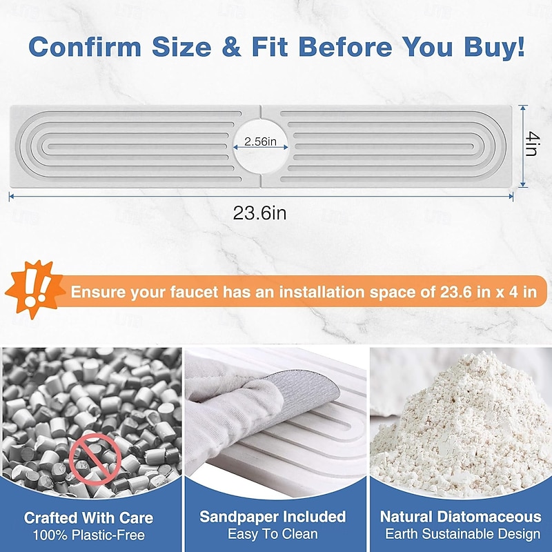 Faucet Mat for Bathroom Sink - Water Absorbing Stone Tray for Sink, Diatomite Fast-Drying Faucet Mat, Faucet Splash Guard for Kitchen Counter4