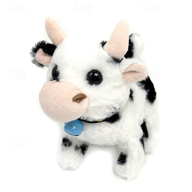 Robot Cow Electronic Plush Cow Toy Interactive Toys Walks Stuffed Animal Gift for Girl and Boy Age 3-6 Year Old