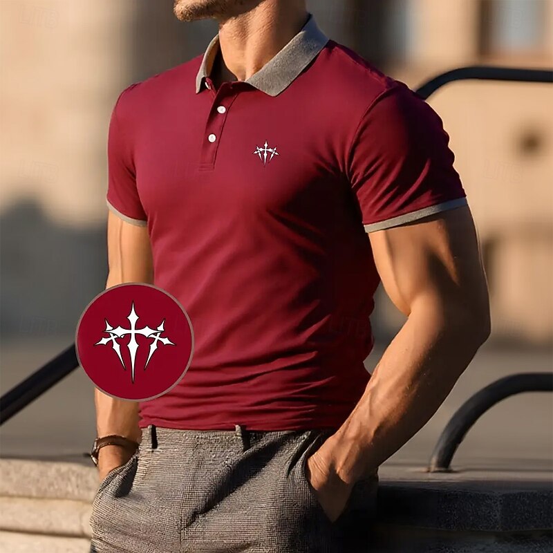 Men's Graphic Polo Short Sleeve Turndown Vacation Casual Daily Business Athleisure Casual Daily Buttons Summer Pink Red Navy Blue4