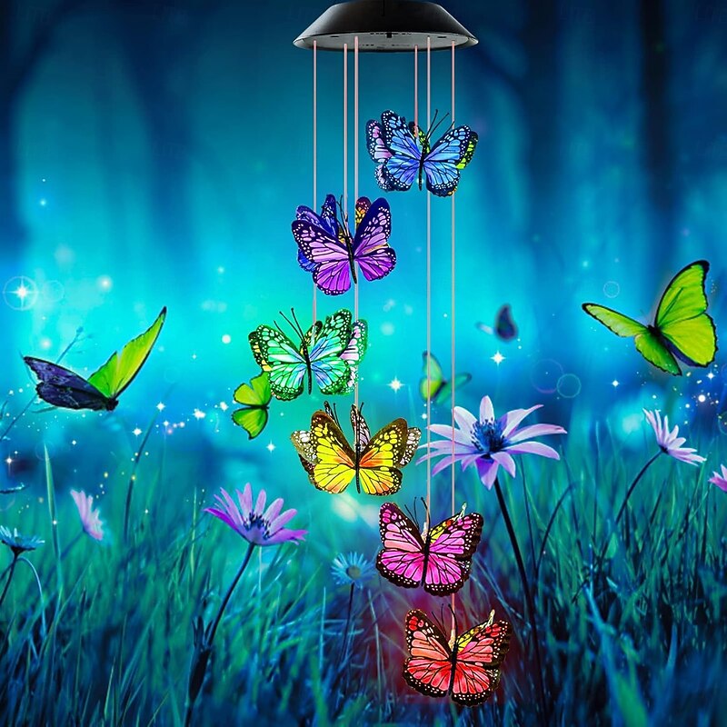 1 Pc outdoor solar simulation butterfly wind chime light gradient color light courtyard garden tree yard balcony camping decoration light2