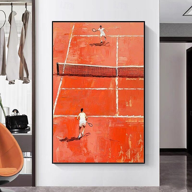Mintura Hand Painted Red Tennis Court Oil Paintings on Canvas Modern Abstract Wall Art Picture For Home Decoration Ready To Hang With Stretched Frame2