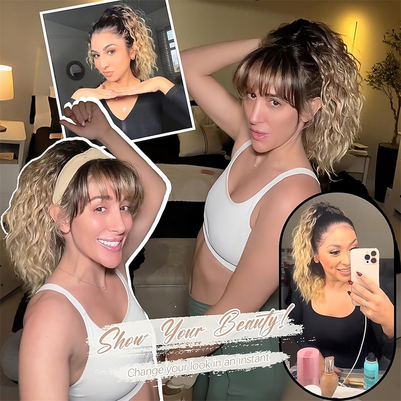 Claw Clip Ponytail Extension 18 Inch Wavy Pony Tails Hair Extensions Layered Fluffy Clip on ponytails for Women Synthetic Hairpieces Ombre Black Mix Blonde2