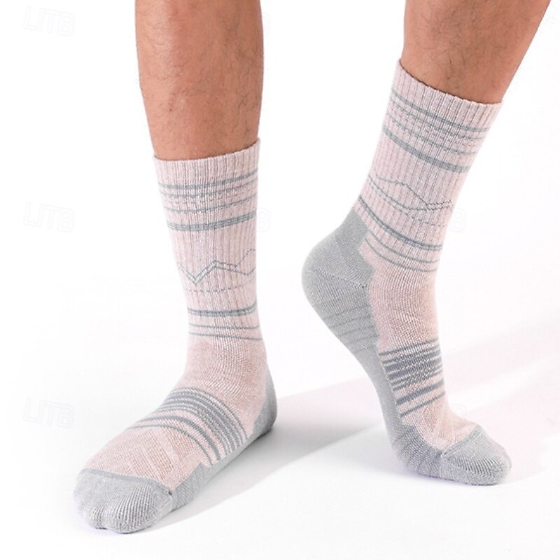 1 Pair Men's merino wool socks Hiking Socks Running Socks Sports Socks Thermal Warm Breathable Anti Blister Thick Winter Outdoor mid crew Patchwork Merino Wool Black Yellow Cream for Ski / Snowboard3