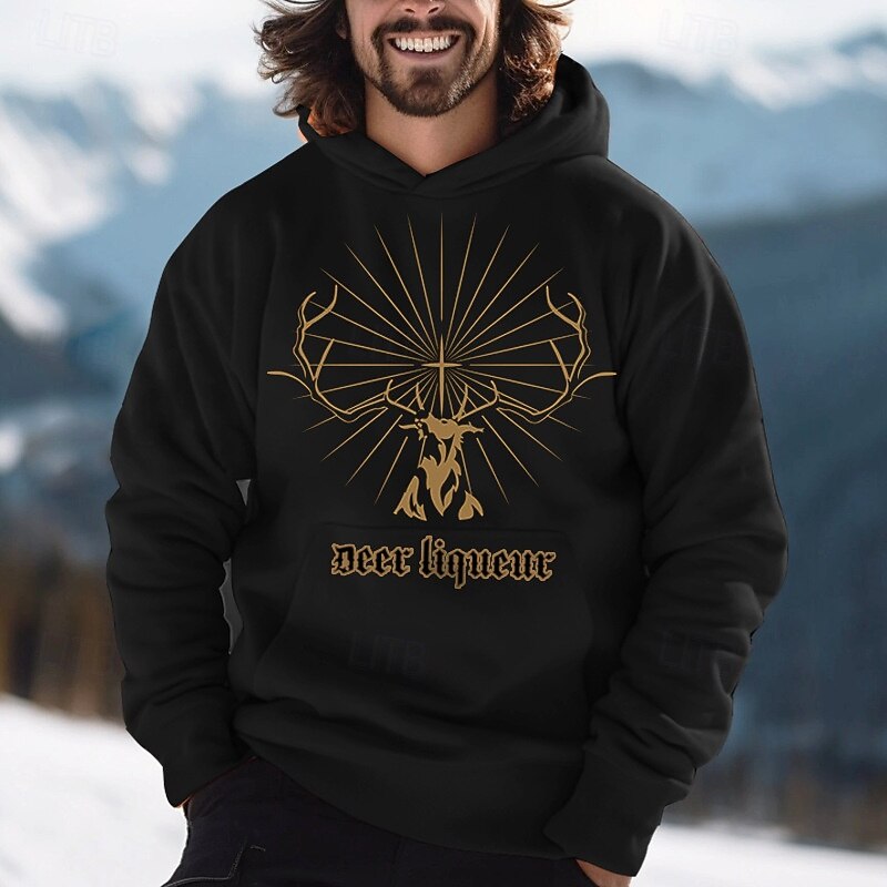 Men's Deer Hoodie Long Sleeve Sweatshirts Oktoberfest Vintage Retro Festival Autumn-Winter Collection Black Brown Green Clothing Apparel Designer Graphic Print Normal S M L Sizes Available2