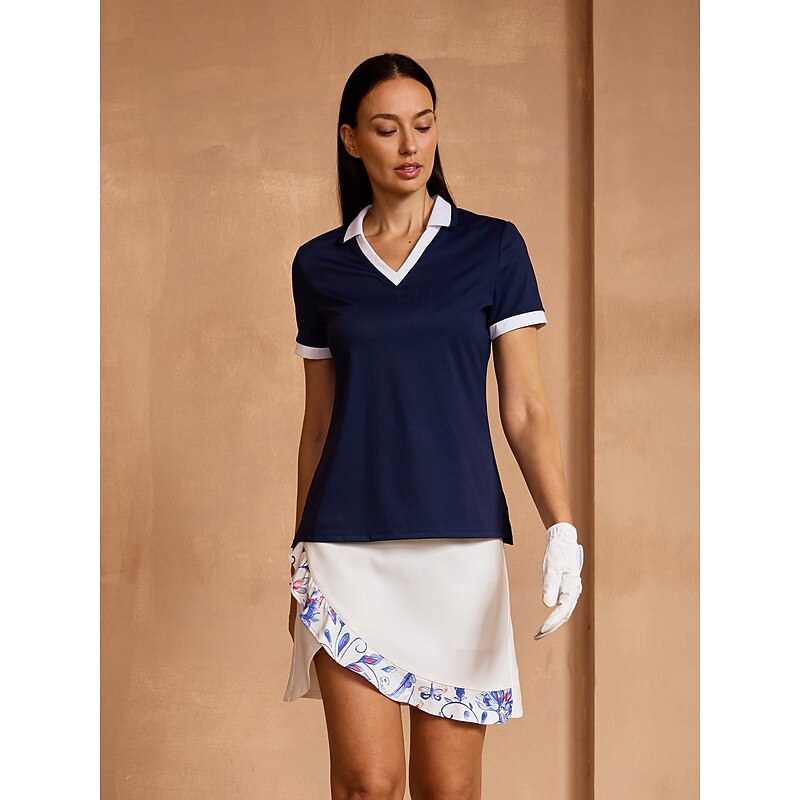 Women's Golf Polo Shirt Navy Short Sleeve Skirt Ladies Golf Attire Clothes Outfits Wear Apparel
