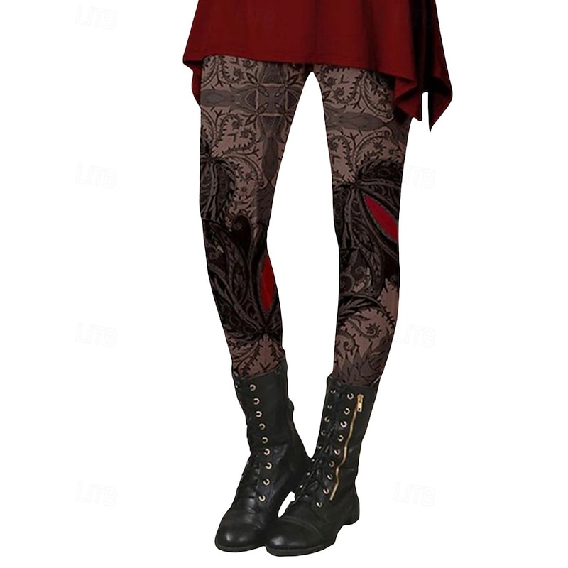 Women's Slacks Leggings Cozy Leggings Streetwear Casual Full Length Natural Flower Elastic Waist Print Comfy Outdoor Comfortable Outdoor Holiday Weekend Dark-Gray Camel Apricot Black Fall Regular Fit3