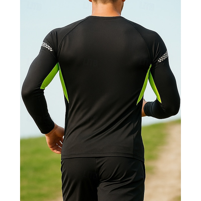 Men's Running Shirt Tennis Shirt Slim Long Sleeve Tee Tshirt Color Block Quick Dry Lightweight Elastic Breathable Tennis Golf Running Sportswear Activewear Green Gray2