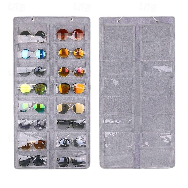 Felt Glasses Organizer Wall Hanging, Foldable Sunglasses Storage Holder for 16 Pairs, Eyeglass Display Rack Pouch for Closet or Door, Space-Saving Eyewear Storage Bag4