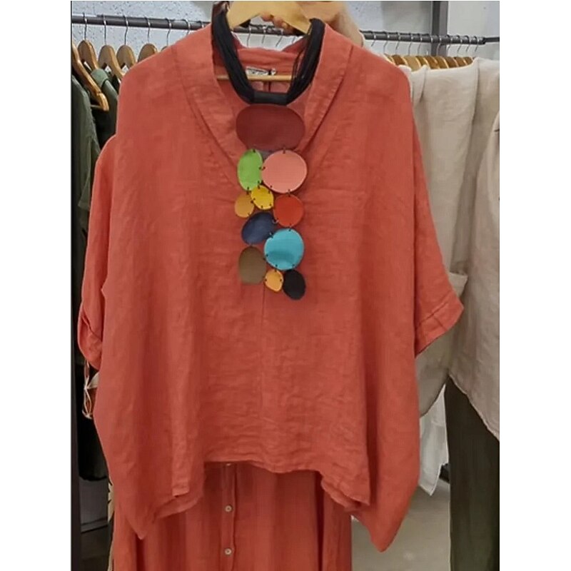 Women's Blouse Solid Color Elegant Casual Half Sleeve V Neck Regular Tops Daily Holiday Black White Yellow Navy Blue Orange Summer Fall3