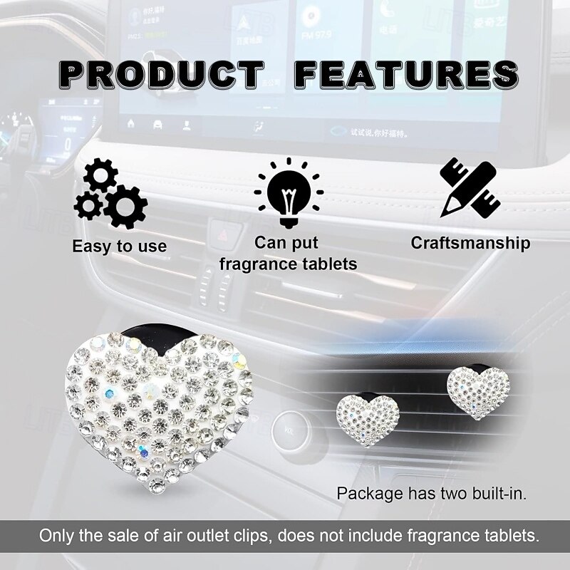Car Vent Clip Bling Crystal Heart Shape Charm Universal Car Air Conditioner Decorations2