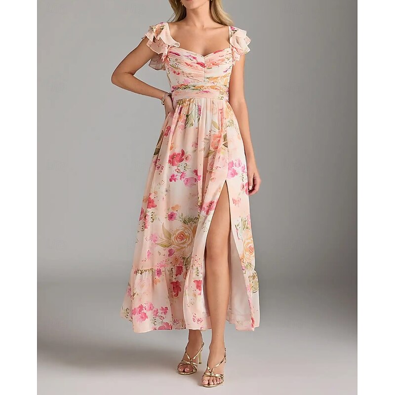 A-Line Bridesmaid Dress V Neck Sleeveless Elegant Ankle Length Chiffon with Pleats / Ruffles / Ruching