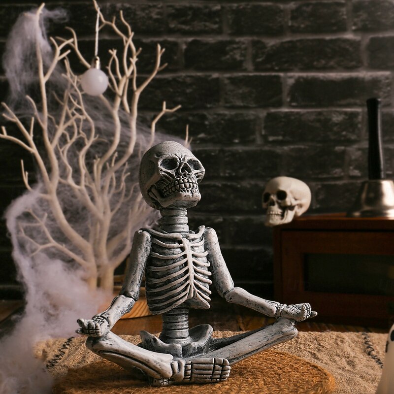 Halloween Yoga Skeleton Figurine, Spooky Resin Skull Statue, Horror Ghost Festival Tabletop Decoration Ornament2