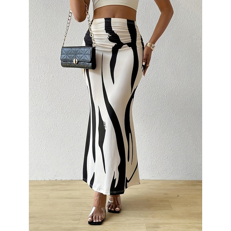 Women's Skirt Bodycon Fashion Casual Maxi High Waist Skirts Floral Print Stretchy Street Daily Blue Fuchsia Apricot Coffee Summer Polyester