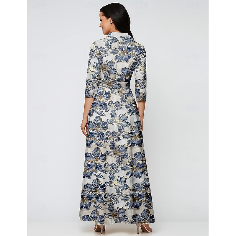 Jacquard Brocade Mother of the Bride A-Line Evening Gown Elegant Dress Formal Wedding Floor Length Long Sleeve Shirt Collar Nylon with Bow(s) Pocket2