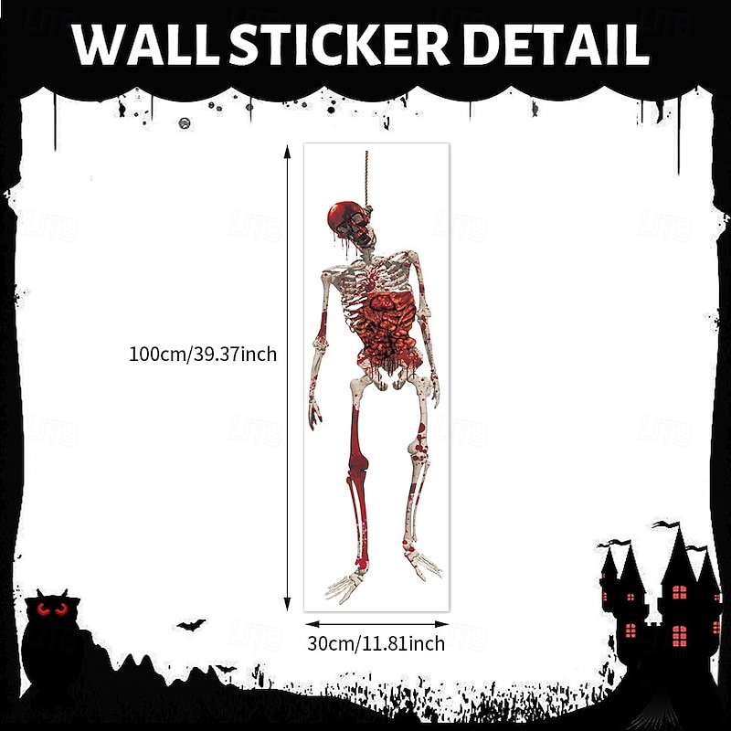 Halloween Skull Window Door Sticker Cling,Corpse PVC  1 Meter Large Door and Wall Sticker for Spooky Party Decorations4