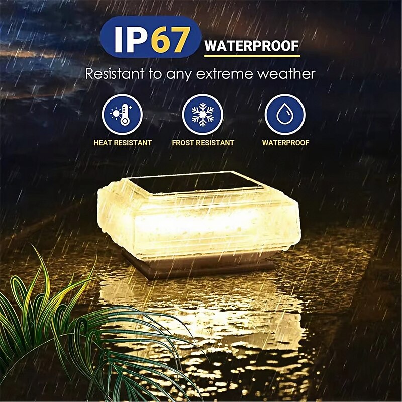 30led Solar Gate Post Lights Transparent Waterproof Lampshade Warm Light Outdoor Square Suitable for Garden Patio Fence Stairs  1PC2