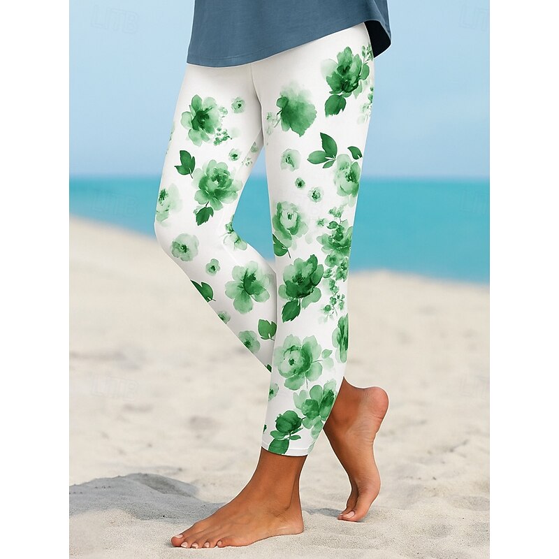 Women's Leggings Elegant Vacation Vintage Ankle-Length High Waist Floral Graphic 3D Print Quick Dry Breathability Soft Stretchy Outdoor Home Causal Black Blue Purple Green Fall Regular Fit4