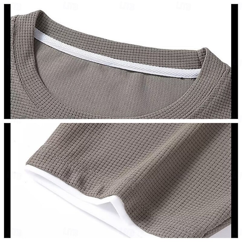 Men's Waffle Tee T Shirt Short Sleeve Short Sleeves Crew Neck Summer Plain Fashion Designer Basic Fake two piece Vacation Street Casual Black White Gray Top Tee for Men4