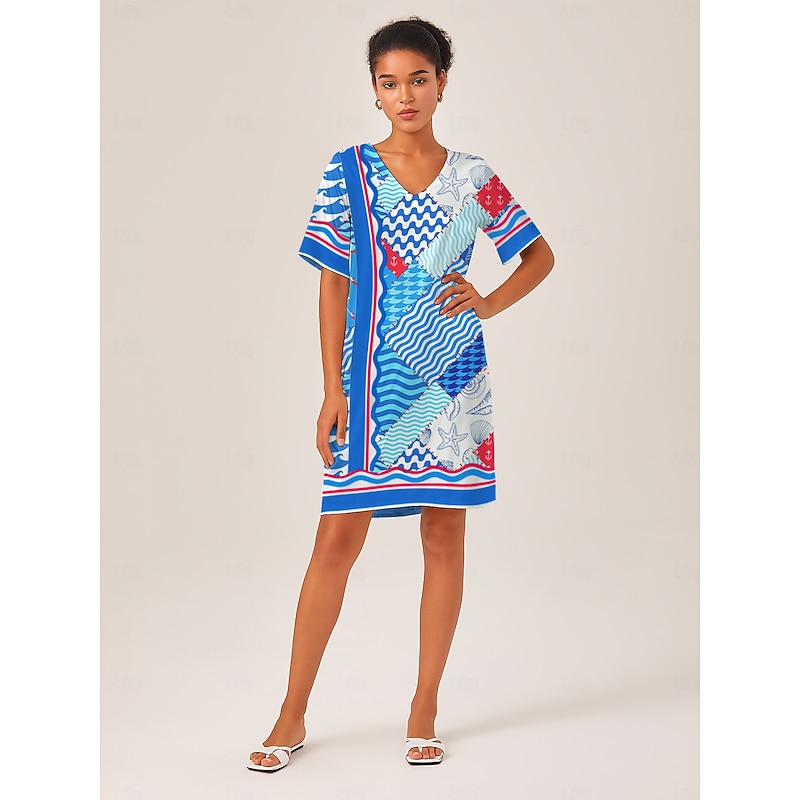 Ocean Inspired Geometric Straight-Cut Dress