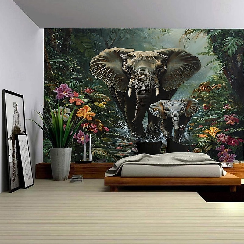 Forest Animal Elephant Landscape Hanging Tapestry Mural Art Large Tapestry Mural Decoration Photos Background Carpet Curtains Home Bedroom Living Room Decoration4