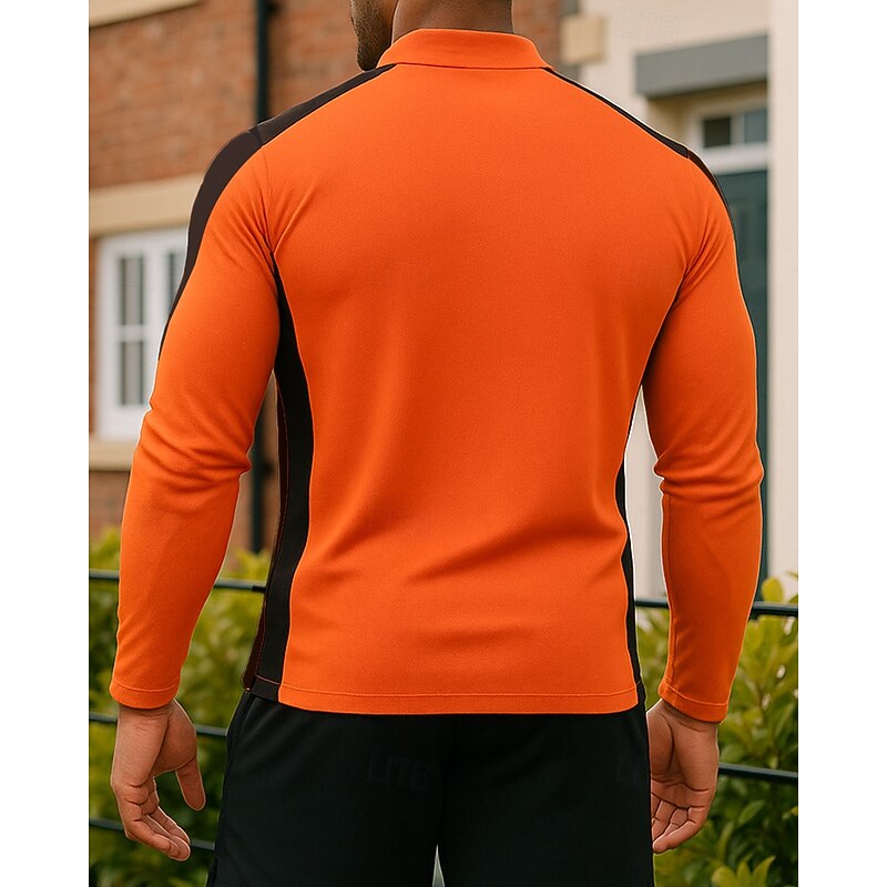 Men's Workout Shirt Running Top Zipper Long Sleeve Top Athleisure Fall Patchwork Quick Dry Moisture Wicking Gym Workout Training Running Sportswear Activewear White Blue Orange2