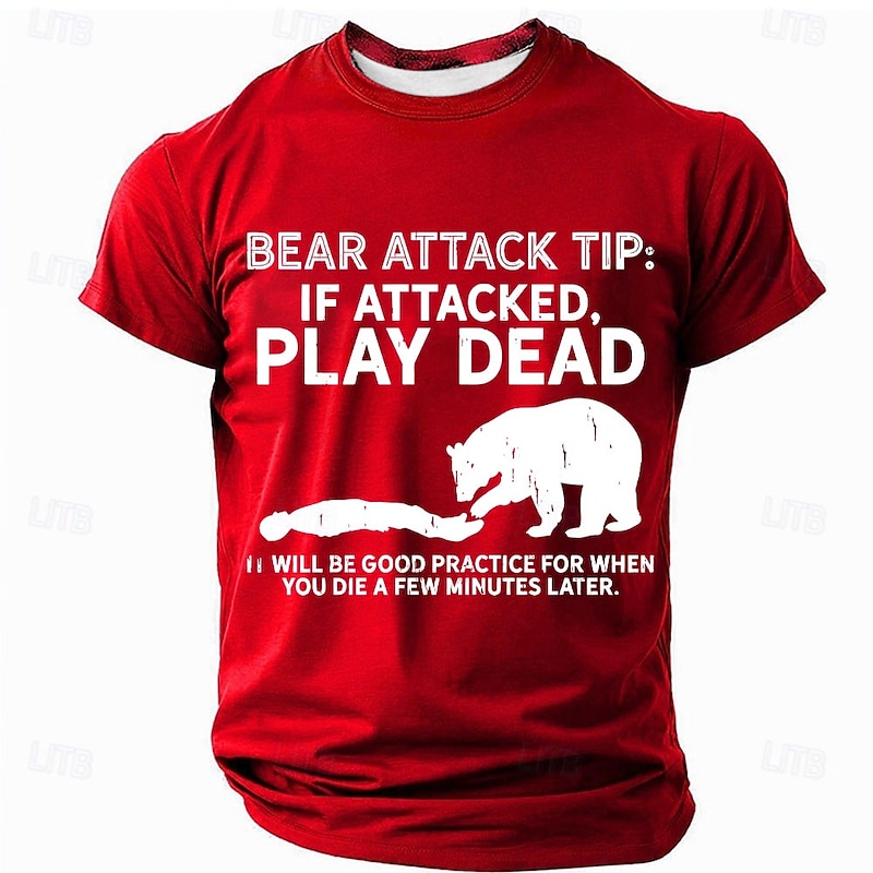 Men's Funny Bear Attack Graphic Short Sleeve T-Shirt - Play Dead Dark Humor Tee2