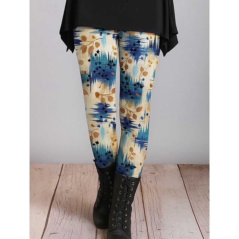 Women's Leggings Vacation Vintage Ethnic Style Ankle-Length High Waist Floral Graphic Abstract 3D Print Quick Dry Breathability Soft Stretchy Outdoor Home Causal Red Blue Green Spring Fall Slim Fit3