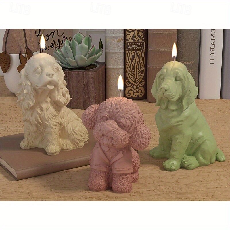 8pcs Dog Shape Mold Silicone Three-dimensional Animal Handmade Plaster Clay Candle Holder Mold4