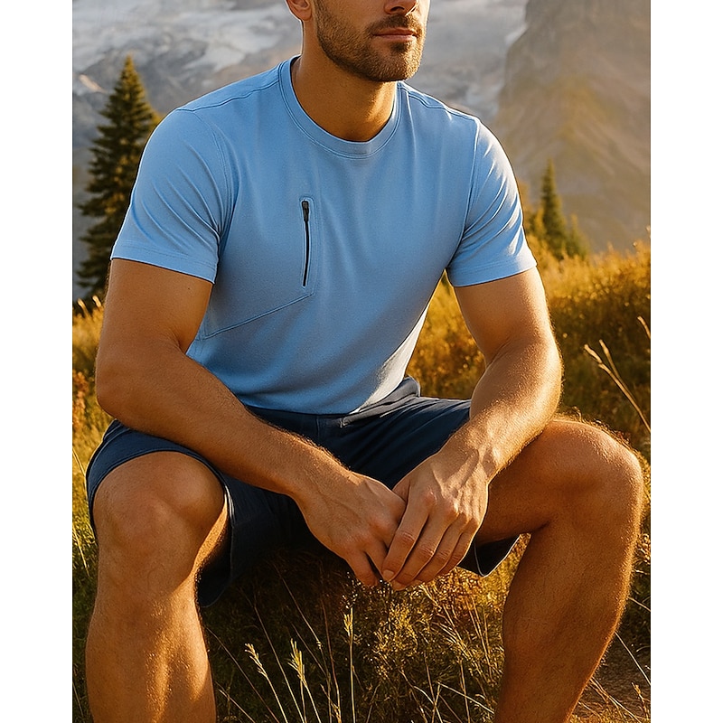 Men's Hiking Shirt Hiking top Tee shirt Short Sleeve Crew Neck Tee Tshirt Top Outdoor Breathable Quick Dry Lightweight Polyester Black Yellow Blue Tennis Golf Running3