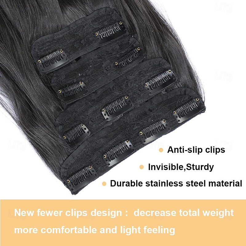4PCS Clip in Hair Extensions 20Inch Black Hair Extensions Long Wavy Hair Extensions Clip ins Synthetic Thick Hair Piece for Women4