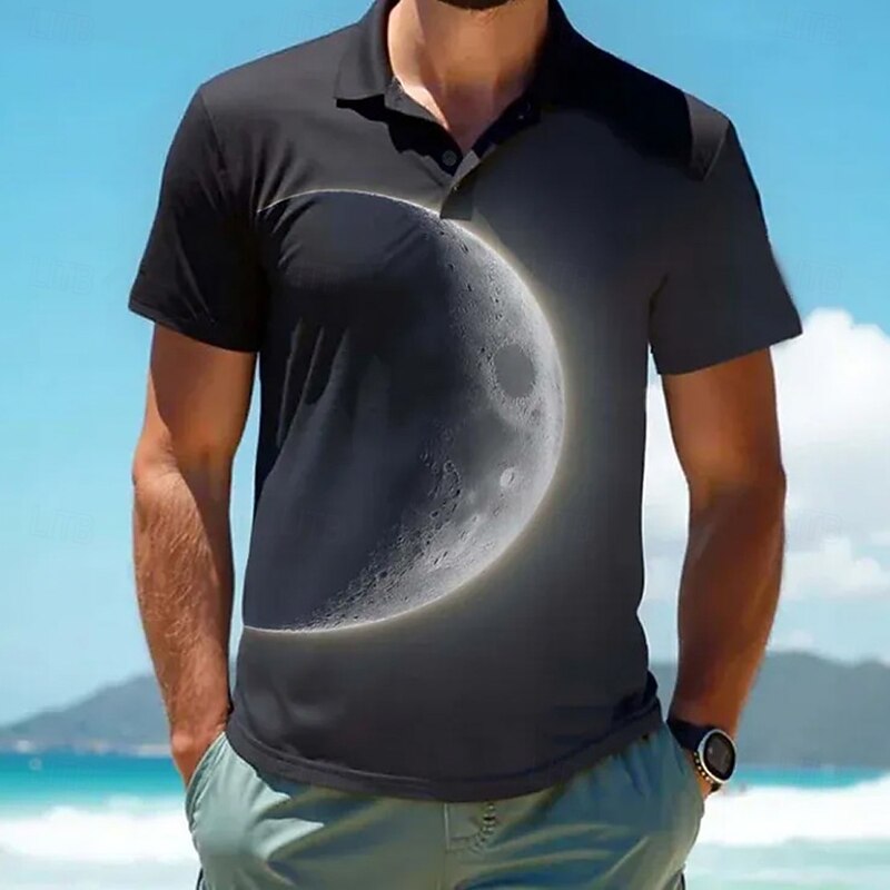 Men's Moon Polo Short Sleeve Polo Collar Casual Daily Sports & Outdoor Athleisure Casual Daily Buttons Summer Black