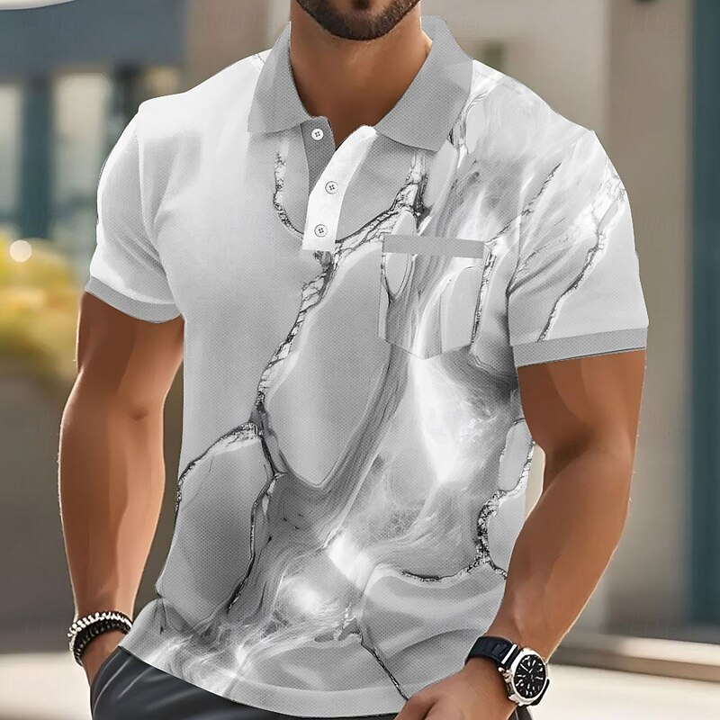 Men's Marble Polo Short Sleeve Polo Shirts Collared Shirts Business Casual Outdoor Athleisure Daily Wear 3D Print Buttons Summer Blue Purple Gold4
