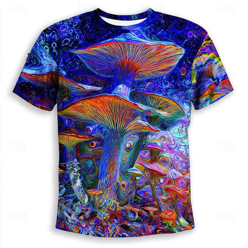 Music Festival Men's Optical Illusion Abstract 3D T Shirt Short Sleeve T shirt 3D Print Crew Neck Shirt Exaggerated Designer Party Street Casual Deep Purple Light Purple Purple Summer Spring All