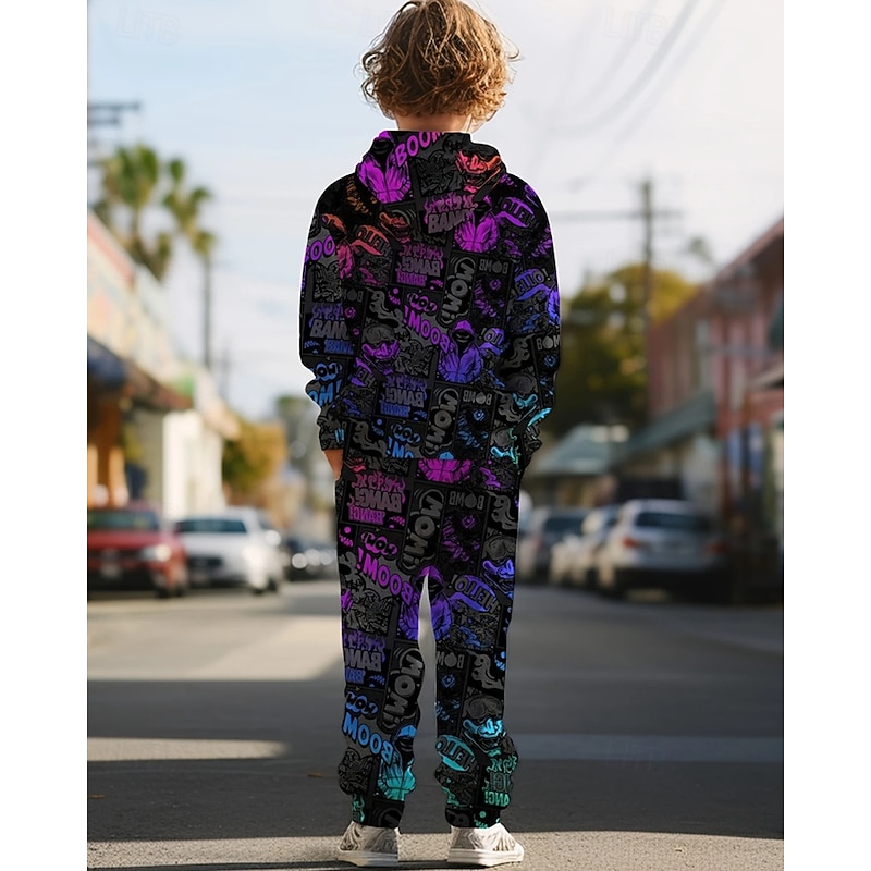 Boys' 3D Graphic Ghost Letter Hoodie & Sweatpants Set Sports Suit Tracksuits Long Sleeve Spring Fall Daily Basic Casual Kids 4-12 Years Hooded Outdoor Vacation Sports Tailored Fit2