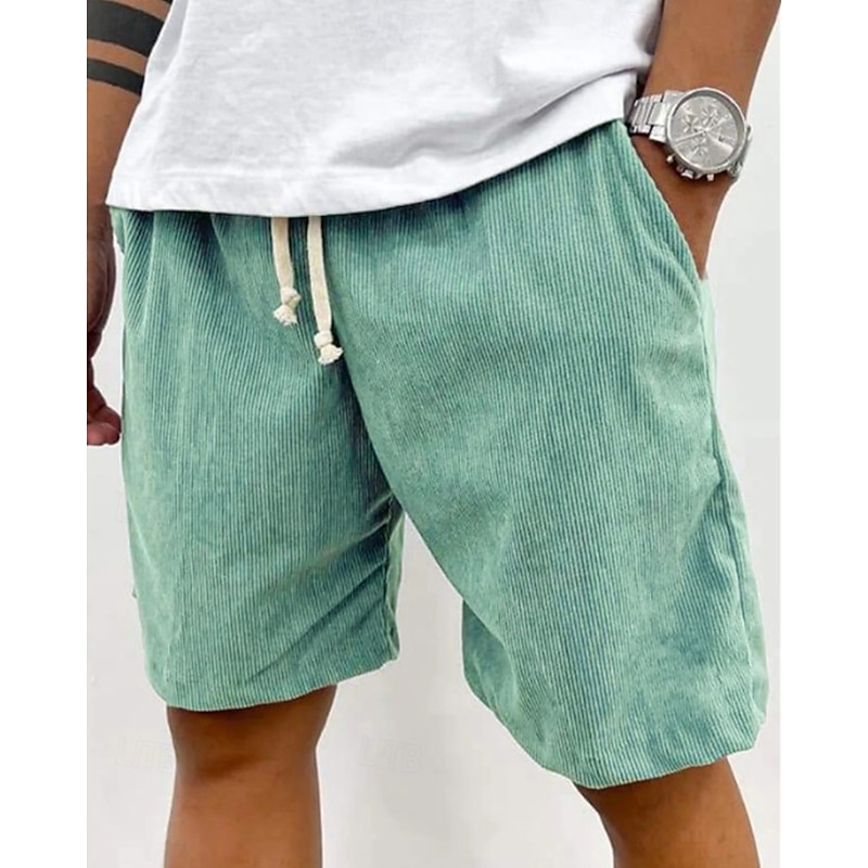 Men's Shorts Summer Shorts Casual Shorts Corduroy Shorts Pocket Drawstring Elastic Waist Plain Comfort Breathable Short Outdoor Vacation Sport Casual Black Light Green3