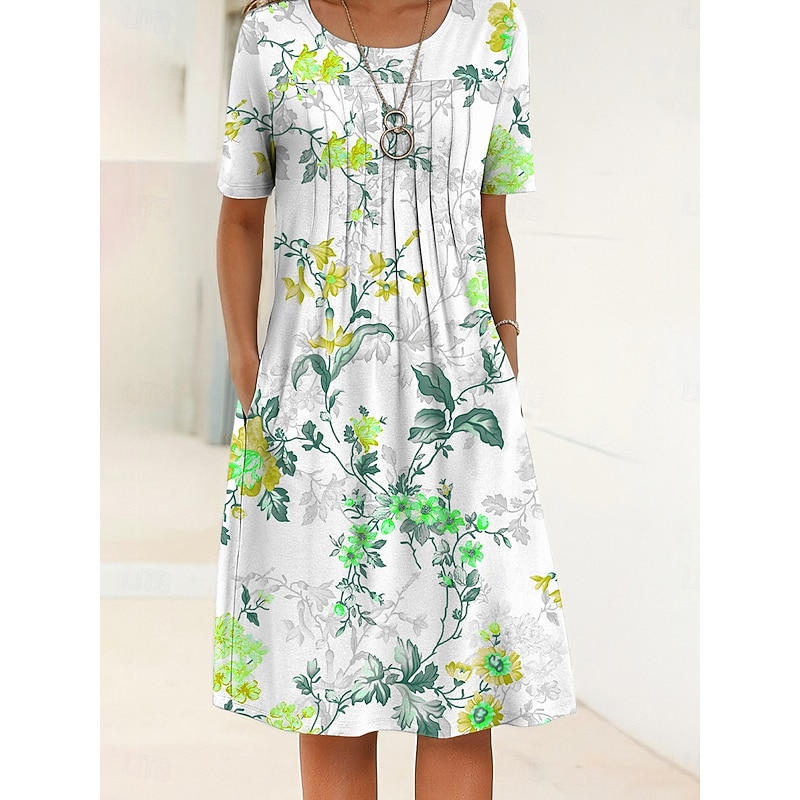 Women's Midi Dress Shift Dress Summer Dress Vacation Casual Daily Regular Fit Floral Graphic Half Sleeve Crew Neck Red Blue Purple Green Summer3