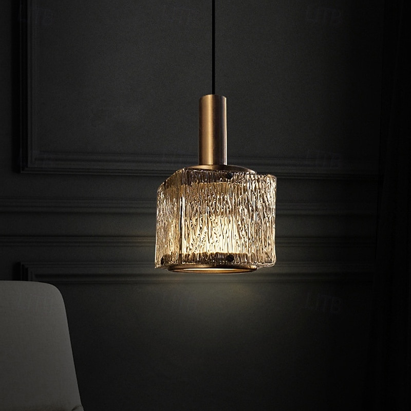 Nordic Striped Glass Lampshade Pendant Lamp Brass Lamp Head Brass Lamp Head Single Head Pendant Lights with Postmodern Style Restaurant Living Room Catwalk Copper Chandelier