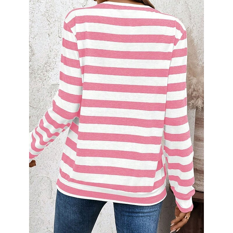 Women's Pullover Sweatshirt Graphic Striped Casual Long Sleeve Crew Neck Regular Tops Home Street Dailywear Print Pink Summer Spring Fall Winter2