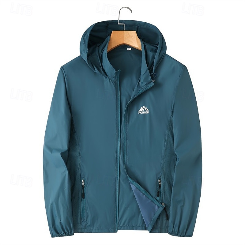 Men's Running Jacket Outdoor Jacket Full Zip Long Sleeve Outerwear Athletic Solid Colored Sun Protection Quick Dry Lightweight UV Cooling Tennis Golf Running Sportswear Activewear Army Green Blue3