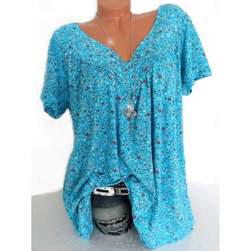 Women's T Shirt Floral Fashion Modern Casual Short Sleeve V Neck Regular Tops Daily Weekend Pink Red Blue Green Summer2