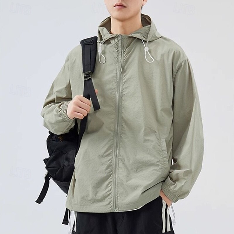 Men's Running Jacket Outdoor Jacket Full Zip Long Sleeve Outerwear Athletic Solid Colored Sun Protection Quick Dry Lightweight UV Cooling Tennis Golf Running Sportswear Activewear Dark Grey Light2