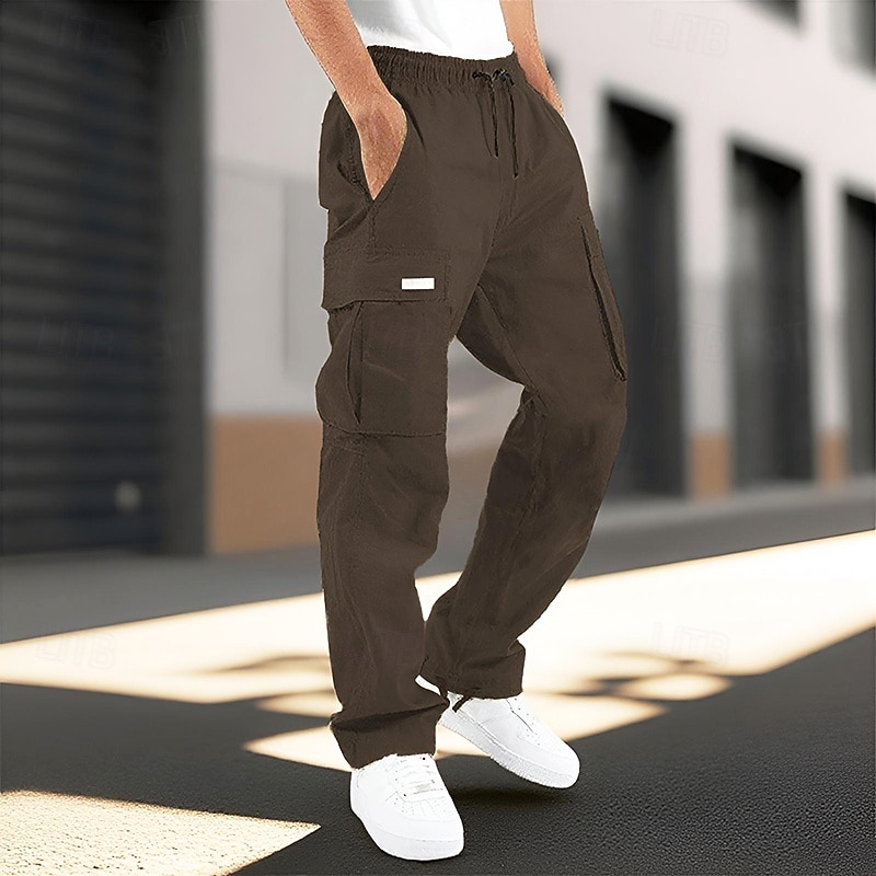 Men's Cargo Pants Trousers Drawstring Elastic Waist Multi Pocket Plain Wearable Outdoor Daily Camping & Hiking Fashion Classic Dark Brown Lake blue3