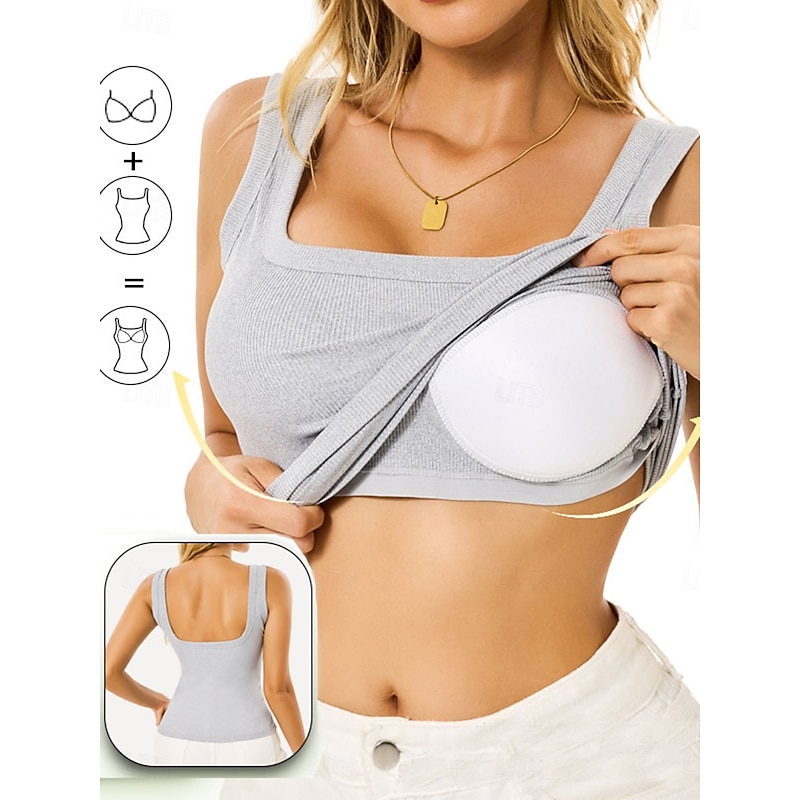 Women's Camisole Tank Top Solid Color Daily Sleeveless Square Neck Crop Tops Black White Red Green Gray Summer Spring2