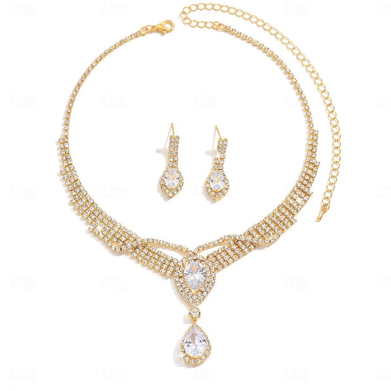 Bridal Jewelry Sets Two-piece Suit Zircon 1 Necklace Earrings Women's Cute Artistic Dangling Lovely Classic Drop Love Diamond Water Drop Jewelry Set For Wedding Work Gift4